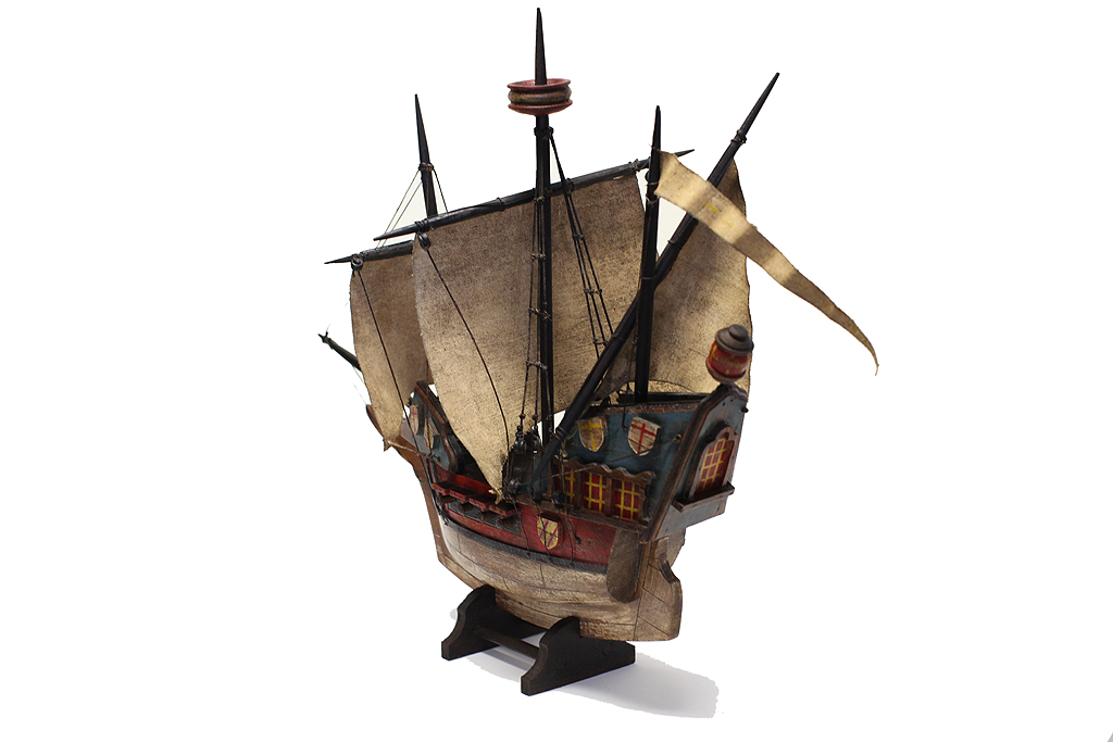 A restored antique Spanish galleon model. Once a children's toy, now a highly valued collector's item